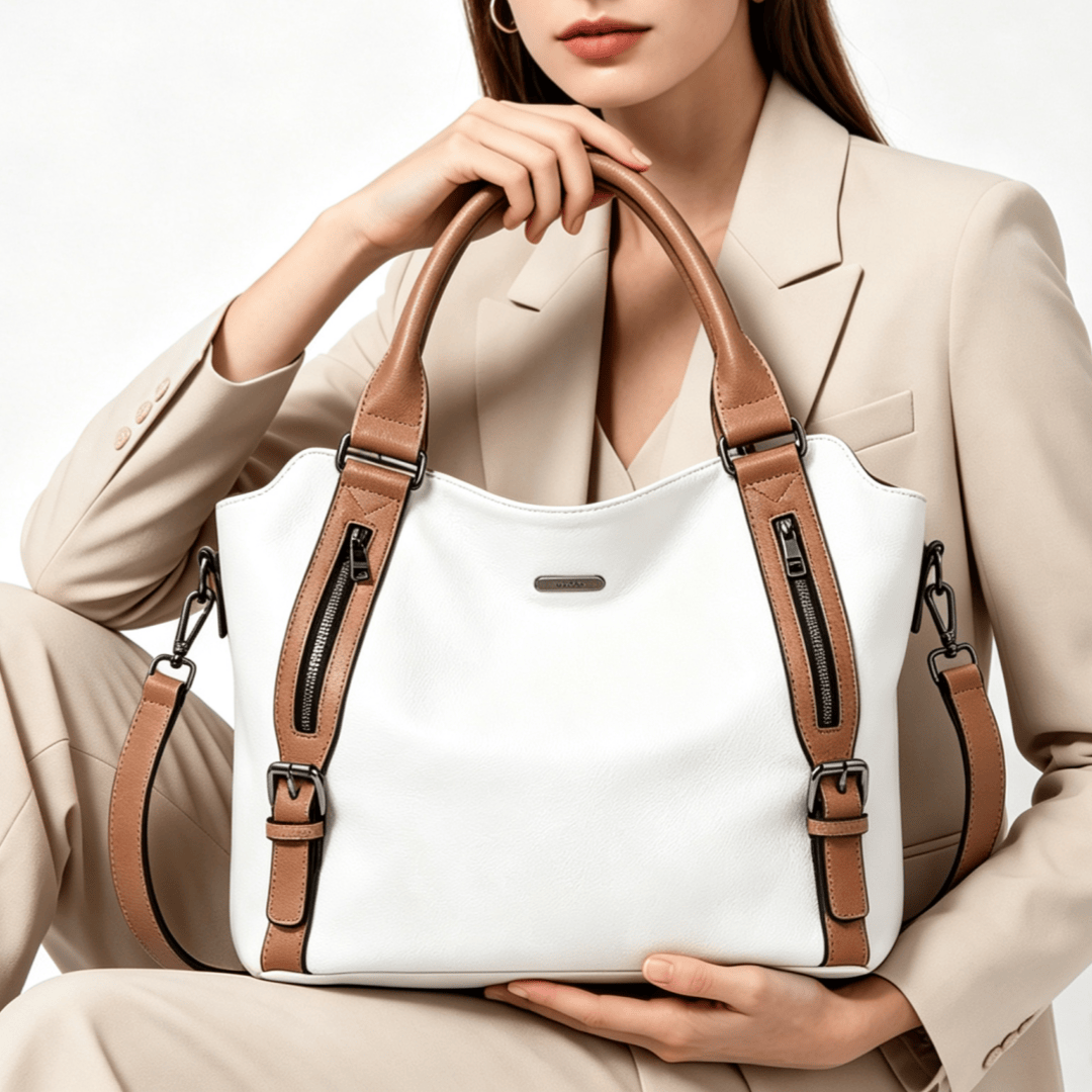 Genuine Leather Large Capacity Tote & Crossbody Bag with Adjustable Detachable Strap, Dual-Use Handbag Suitable for Travel, Shopping, ,, Zipper Closure, Detachable Crossbody Strap for Tablet/Laptop Carrier