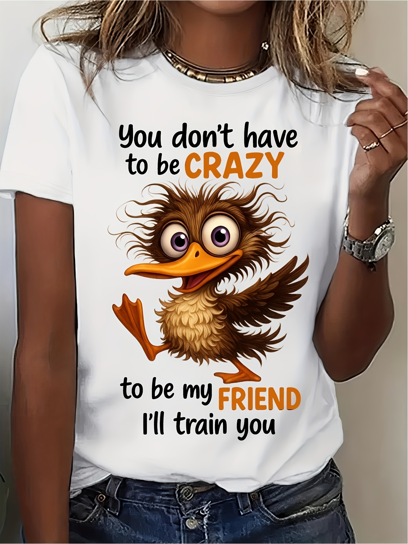 Men's & Women's Funny T Shirt You Can Be My Friend Without Going Crazy with Bird Slogan & Cute Bird Print Casual Round Neck Blouse Compatible Top Suitable for Casual Attire Machine Wash Suitable for Spring 180g 100% Cotton