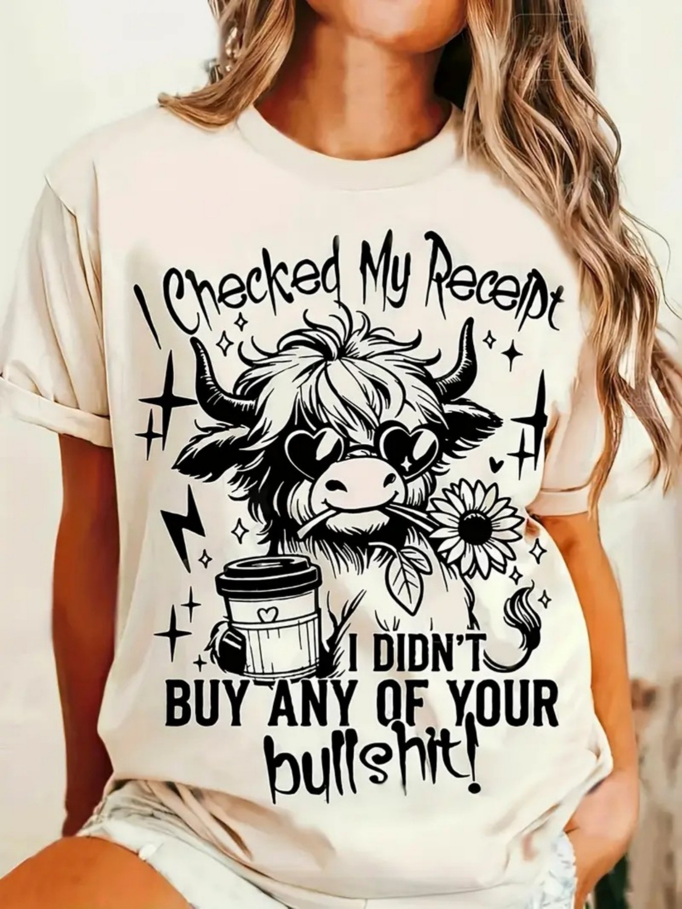 Men's And Women's Short-Sleeve T-Shirt Features a Cool Yak Graphic with I Checked My Receipt I DIDN'T BUY ANY OF YOUR Nonsense Text Machine Washable Breathable Loose Fit for All Seasons 180g 100% Cotton