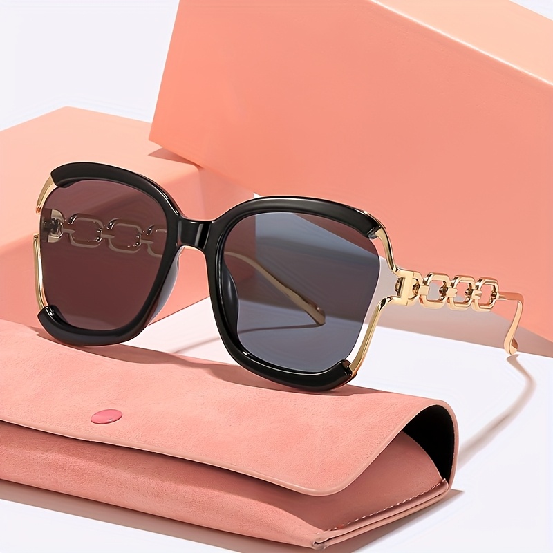 1 Pair Women'S Sunglasses with Cut-Out Panels And Metal Chain Hinges, Perfect for Beach, Hiking, Street Photography