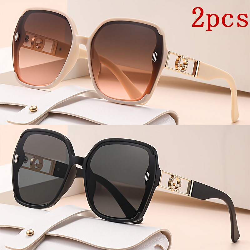 2pcs Titanara Luxury Oversized Square Fashion Glasses - Lavender Purple, PC Frame with Golden Hinges, Unisex for Daily And Formal Occasions, Stylish And Durable Glasses