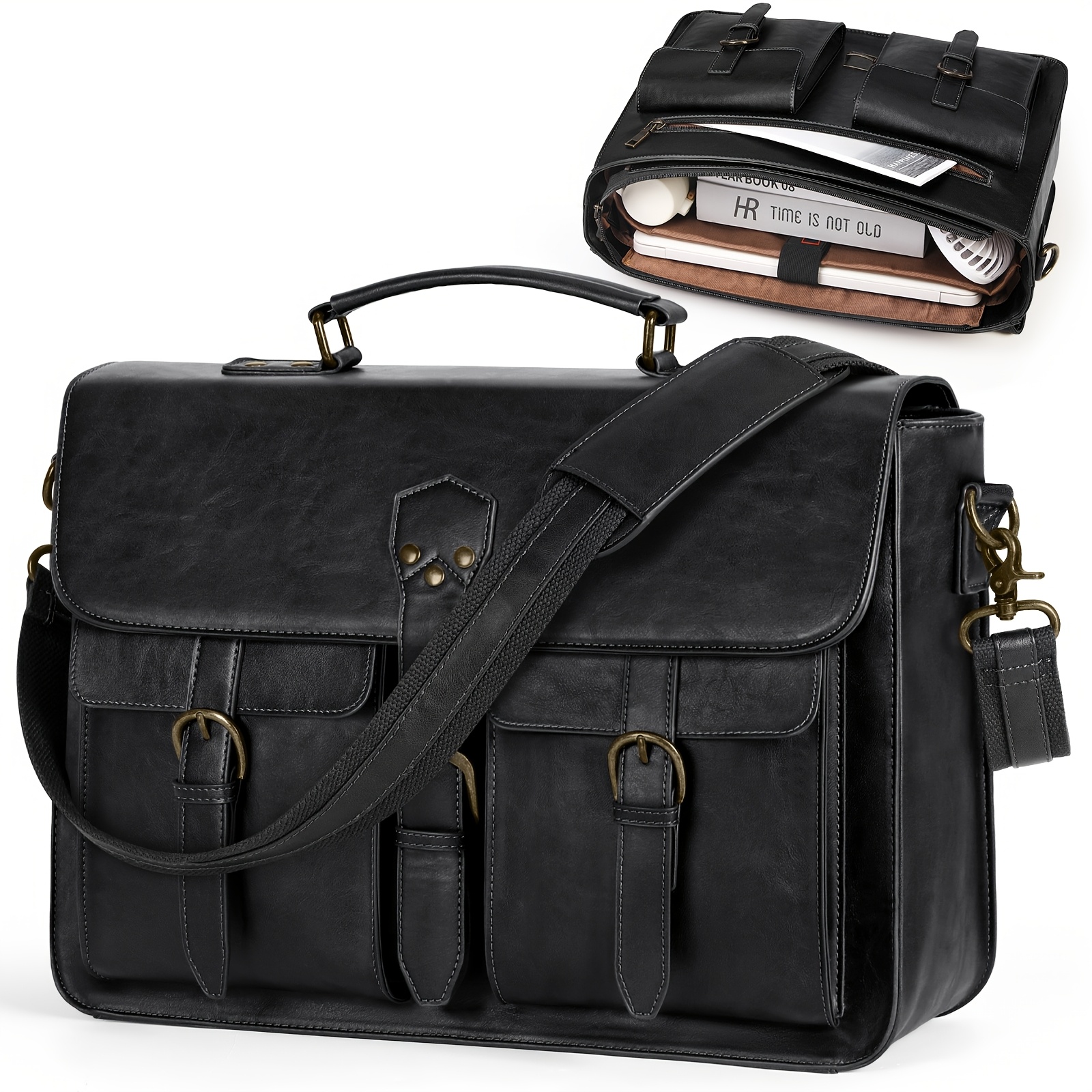 RAINSMORE Messenger Bag For Men 15.6 Inch Vintage Laptop Briefcase Large Laptop Bag Satchel Bag Computer Shoulder Bag For Office Work Travel College