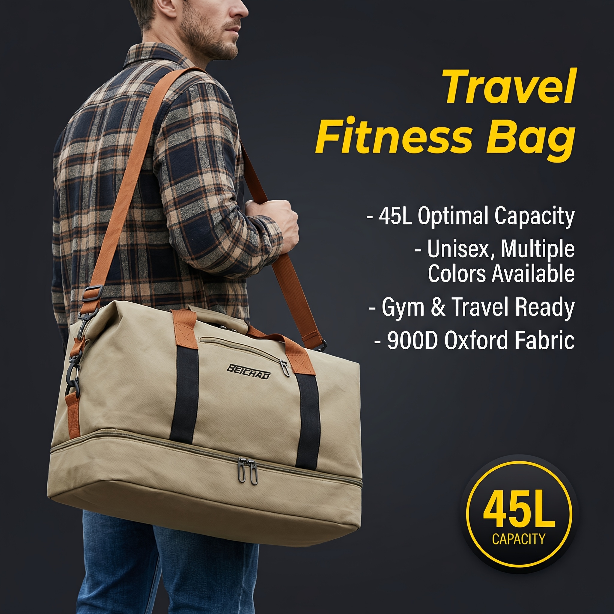 A Versatile Fitness Bag Featuring a Shoe Section, Spacious Enough for Travel, Perfect for Weekend Getaways, And Suitable for Both Men And Women for Fitness, Travel, Daily Commutes, And Weekend Trips