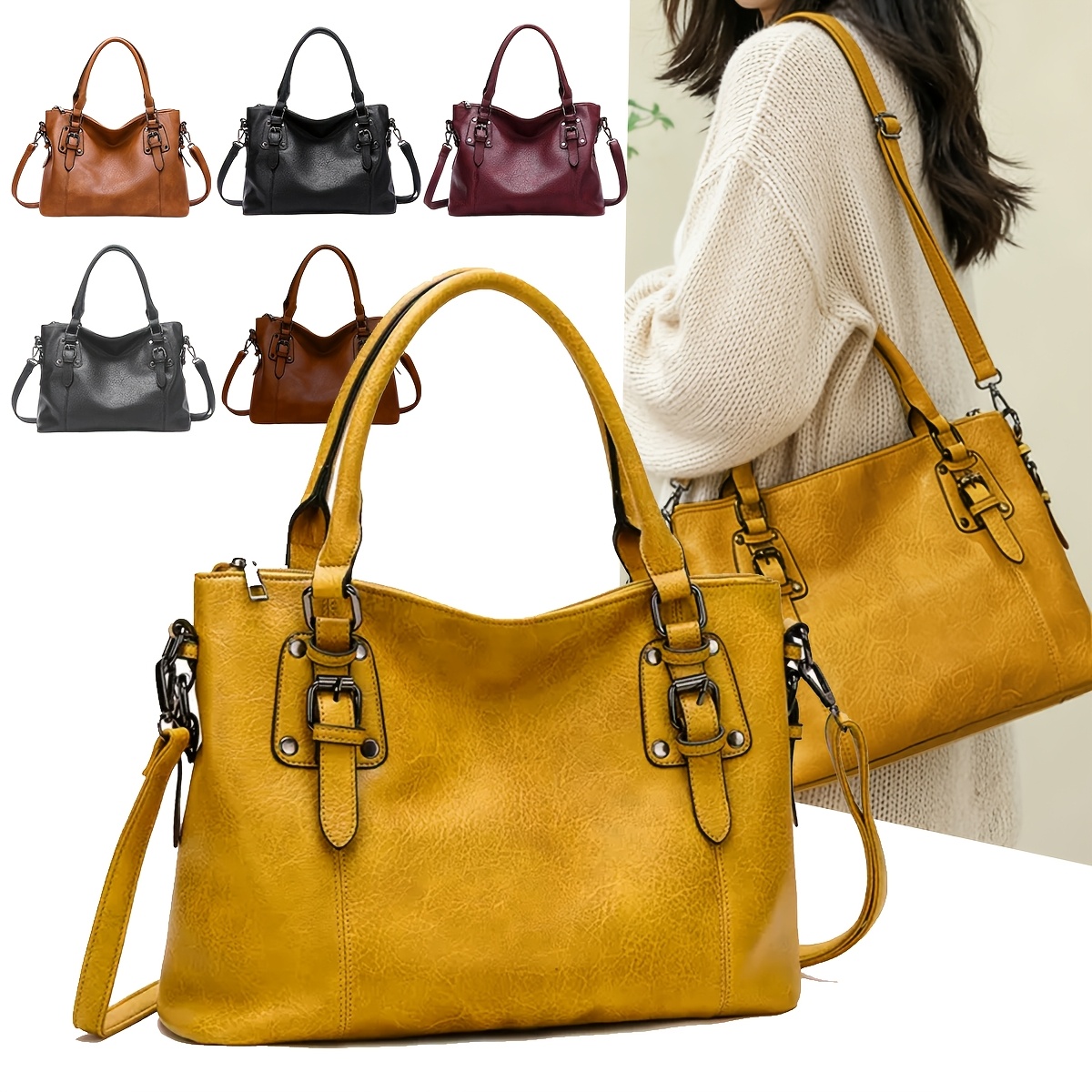 1 Pack Yellow Commute Retro Bag Minimalist Daily Style Universal Versatile Shoulder Crossbody Hand Bag for Women