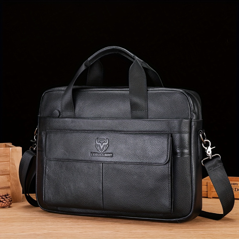 LEBULLBRO Men'S Top Layer Cowhide Briefcase 100% Genuine Shoulder Laptop Bag Business Handbag