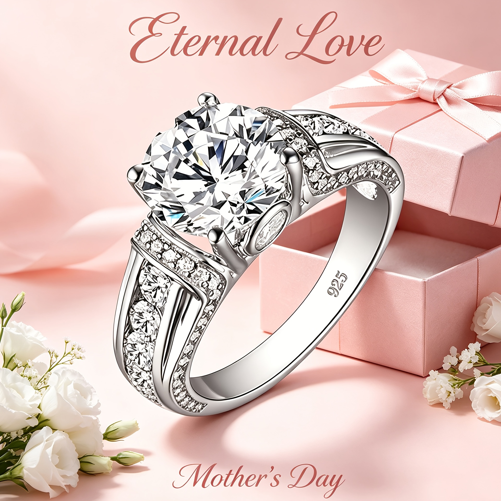 1pc S925 925 Silver Approximately Inlaid 3 Carats Moissanite Ring Luxury Suitable for Birthday Party Suitable for Men And Women