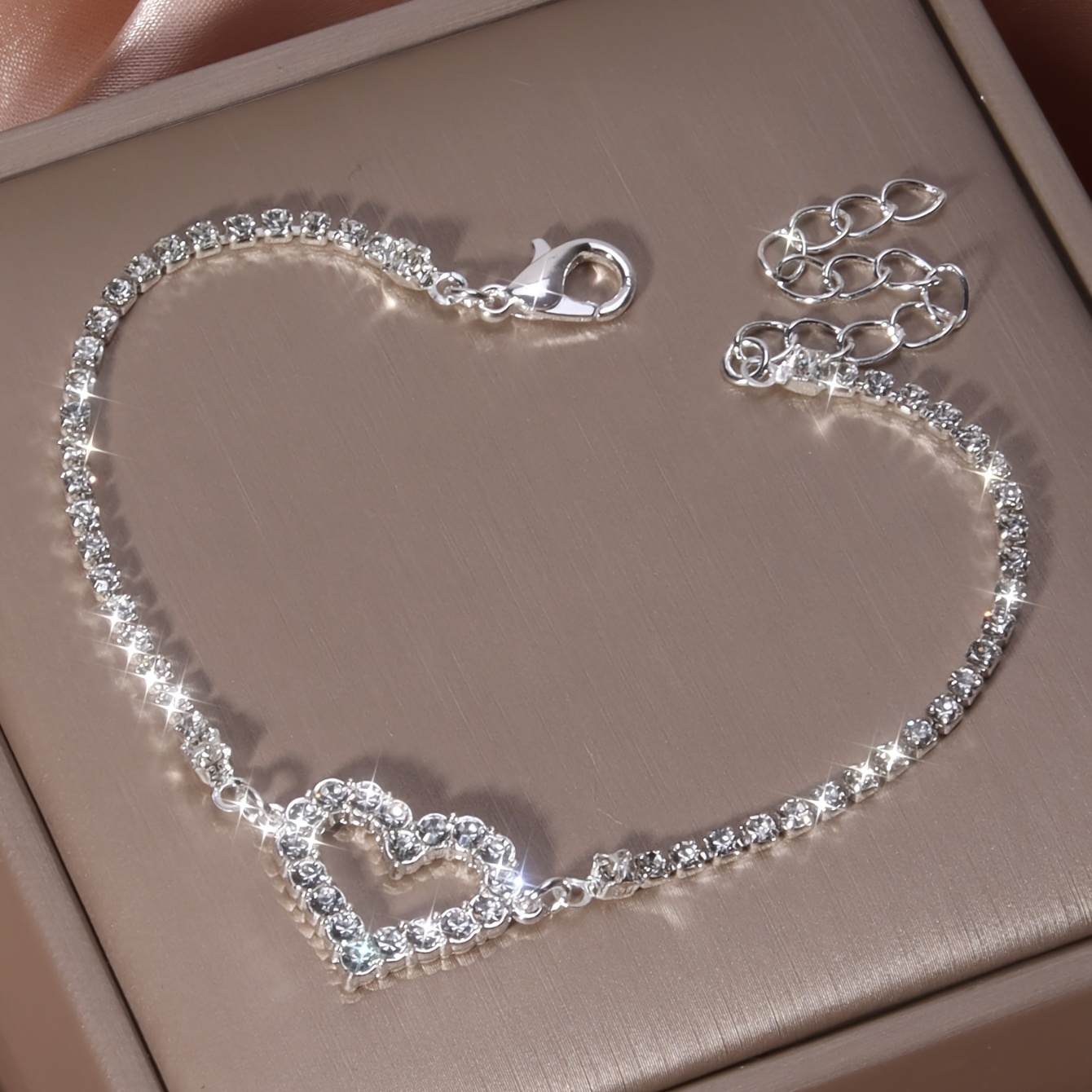 Valentine'S Day - Themed Adjustable Chain Bracelet with Hollow Heart Filled with Shiny Rhinestones - A Perfect Gift for Your Beloved