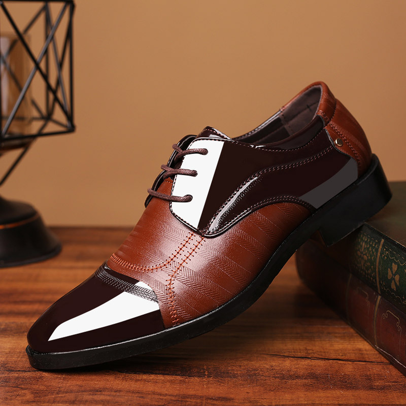 Men'S Casual Shoes Large Size Business Formal Shoes Pointed Toe Lace-Up Wedding Shoes