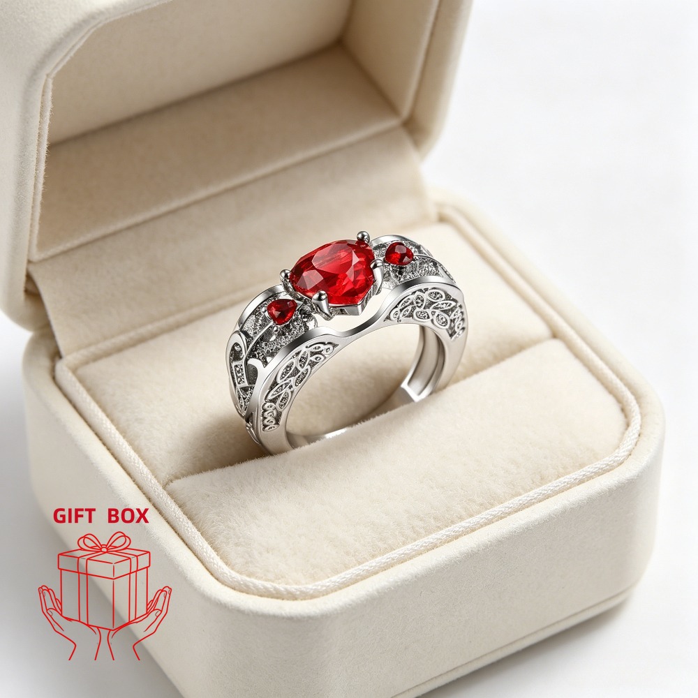 925 Silvery Ring, Creative Red Heart-Shaped Ring, Sweet And Cute. Ladies' Rings And Gift Jewelry Boxes, Festival Gift a Birthday Present. Anniversary Gift. Beach Wear And Summer Additions. Daily Use